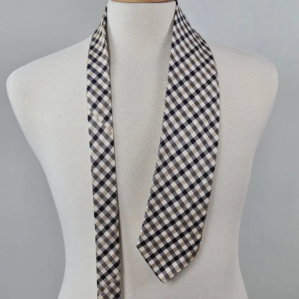 Brooks Brothers Brown‎ Navy Blue Plaid Silk Necktie Tie
